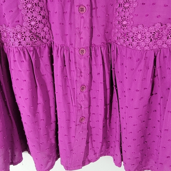 Lane Bryant Classic Top Sz 14 Long-Sleeve Split-Neck Button-Down Peplum Blouse - Picture 6 of 12